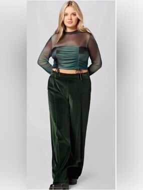 A lot less Organic Cotton Velour Wide Leg Pull On Pants Green Athletic Size L
